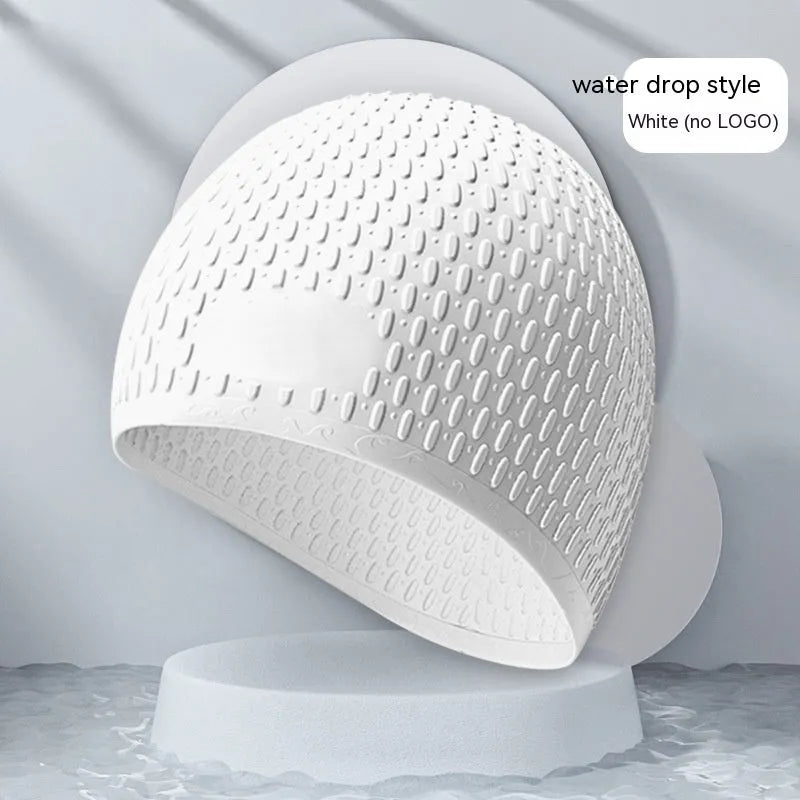 A solid colour silicone swimming cap for adults, shown in one of nine available colour options.