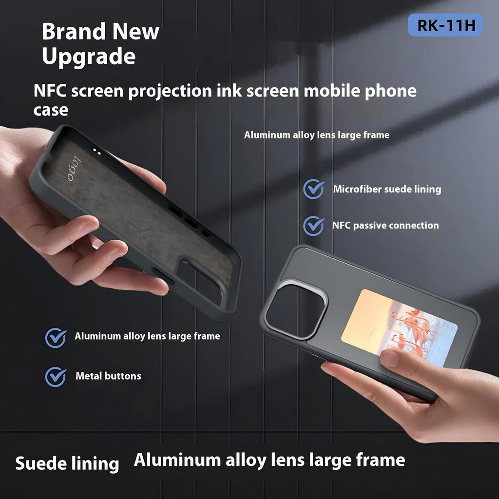 TPU phone case with pattern e-ink screen projection for Apple iPhone 13-16, available in black white gray pink blue
