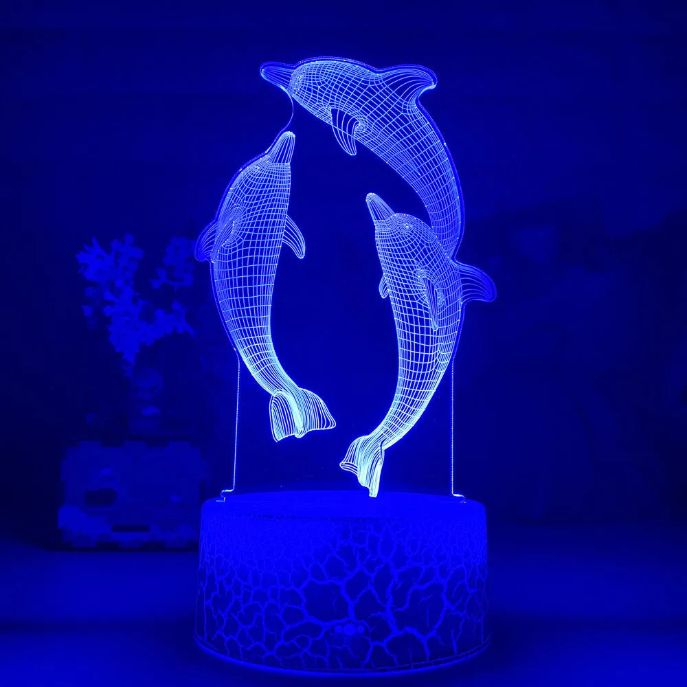 3D LED night light dolphin shape black crackle touch remote control USB powered