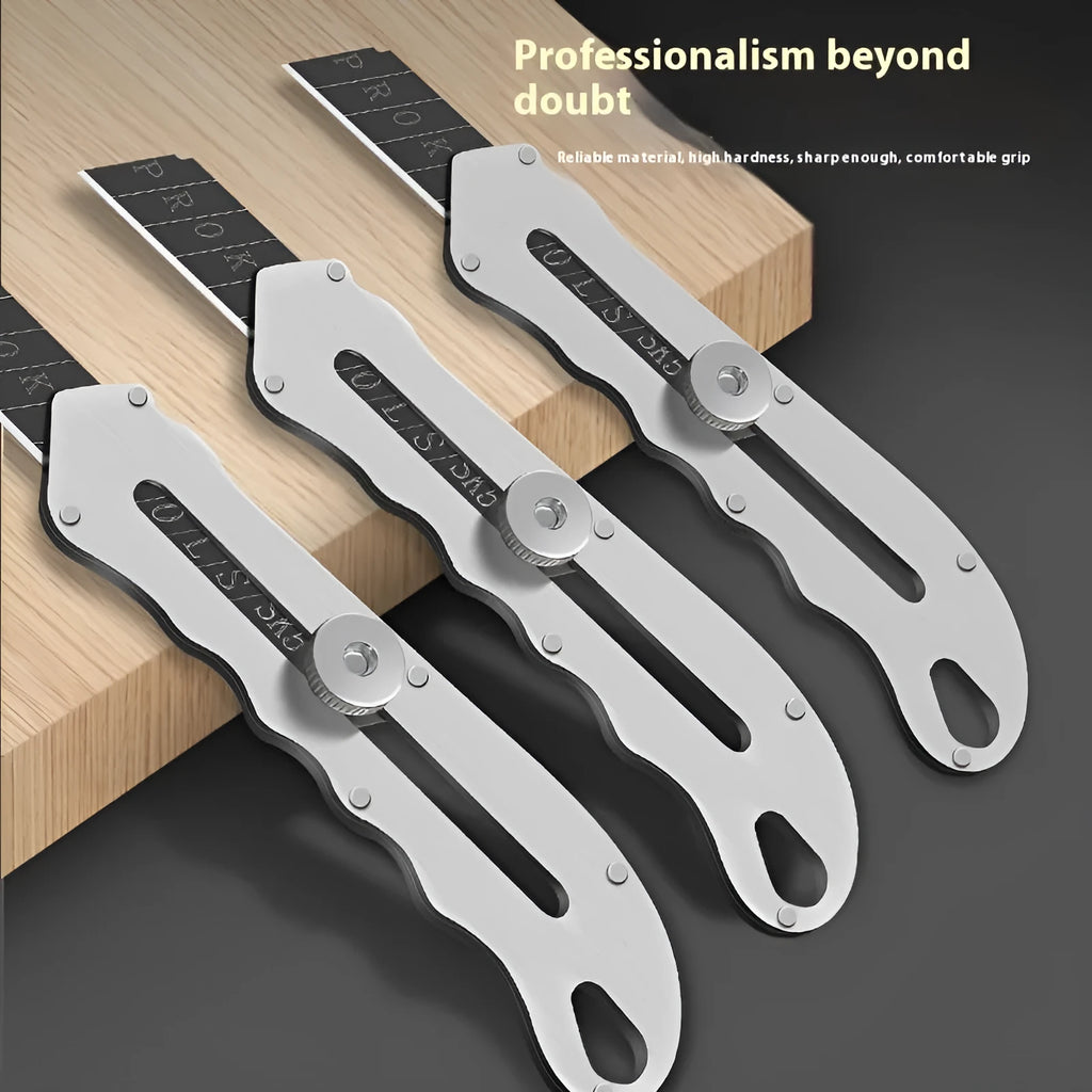 Stainless steel folding art knife with black blade and set of replacement blades