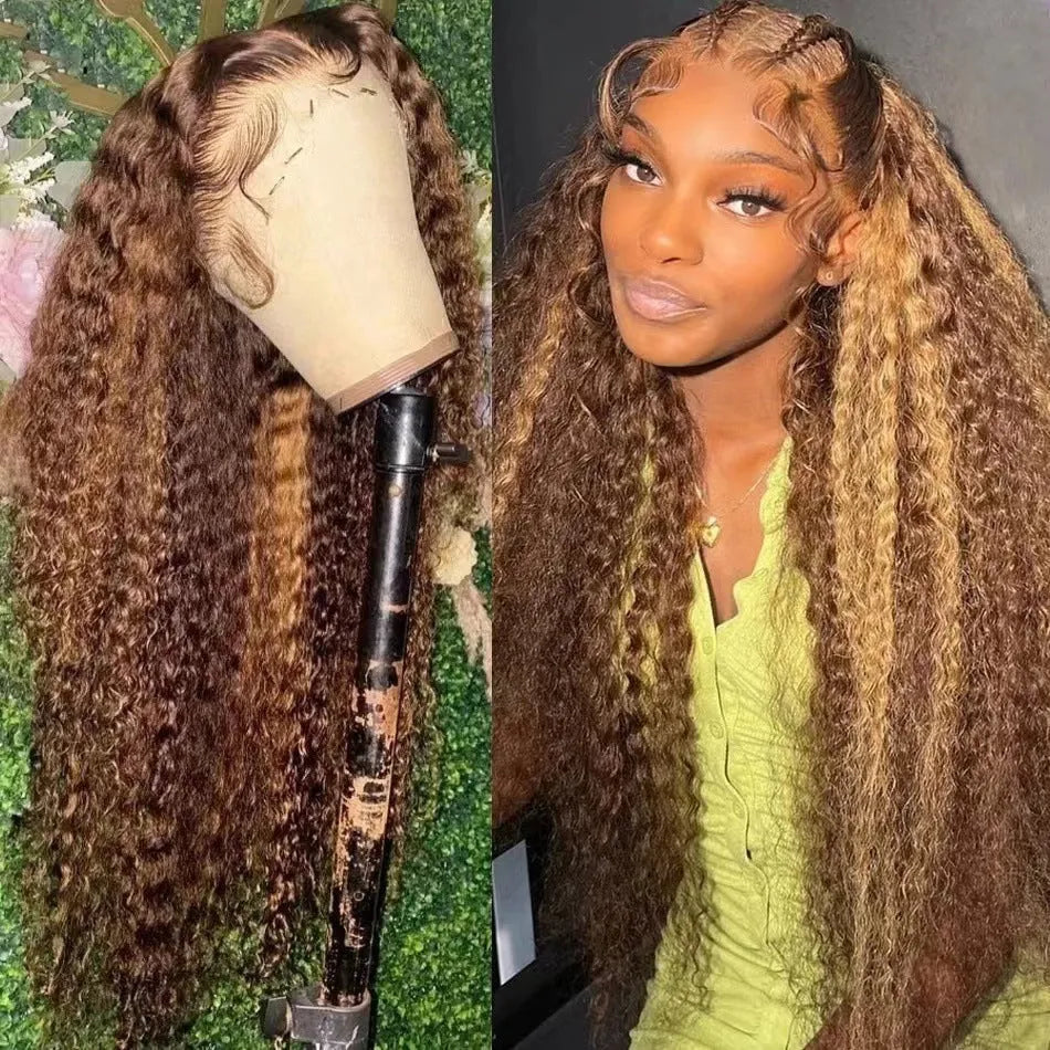 Front lace wig with African black gradient colour in big wave style, showing side bangs and sheath inclusion