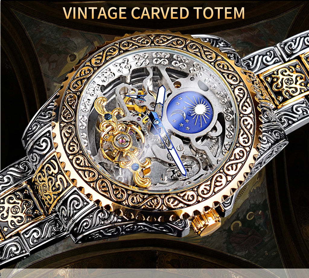 Forsining skeleton tourbillon mechanical watch with stainless steel case and band