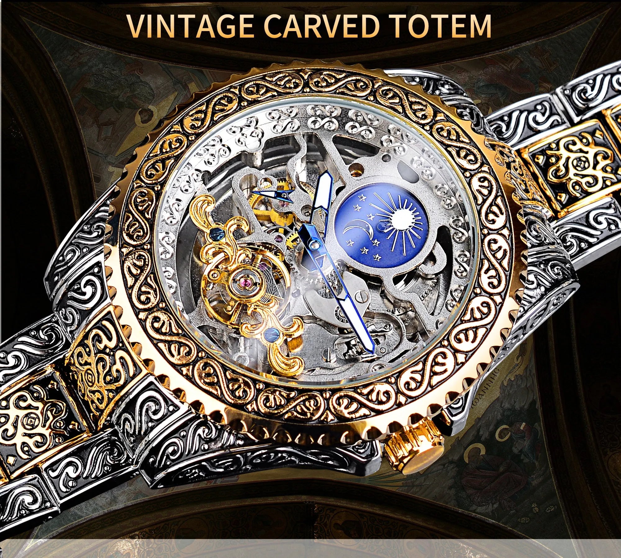 Forsining skeleton tourbillon mechanical watch with stainless steel case and band