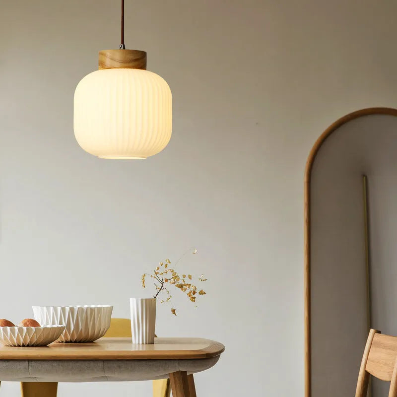 Nordic style wooden pendant ceiling light with retro design in bedroom setting