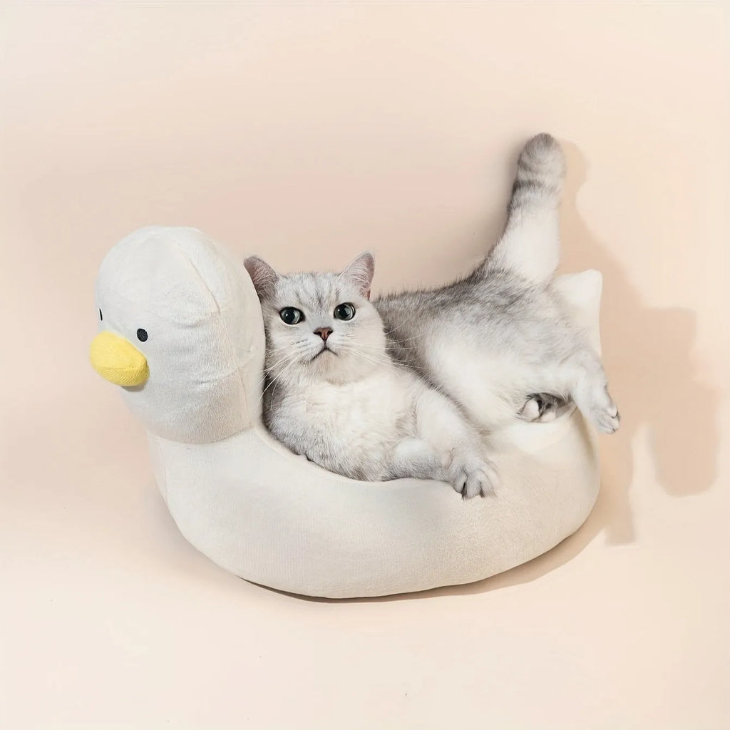 Blue duck-shaped pet bed for small dogs and cats with soft polyester material