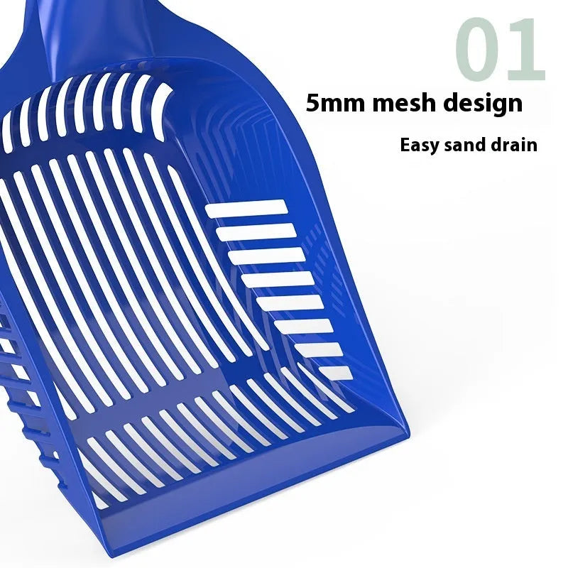 PP plastic cat litter scoop in red, yellow and blue colours showing small and medium size options