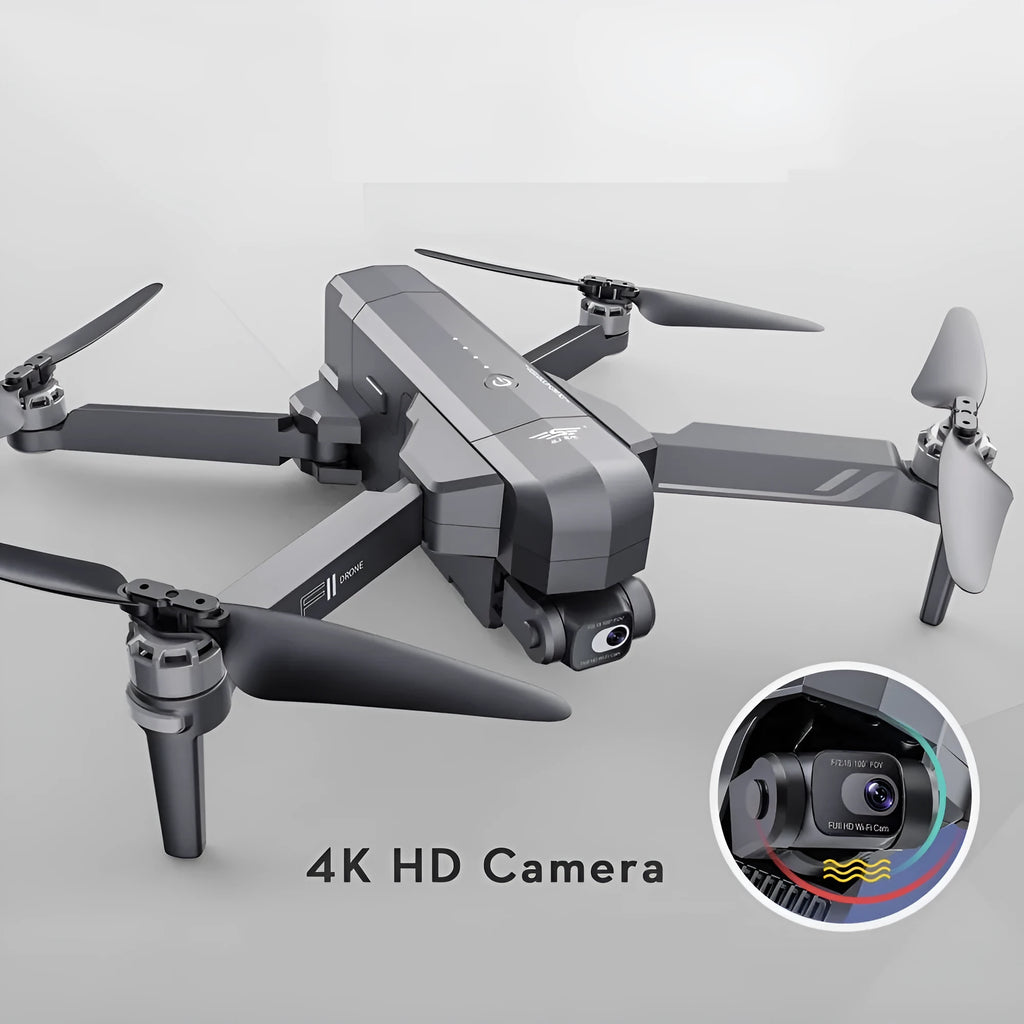 Black plastic drone with 4K three-axis anti-shake gimbal, GPS return, 3 km range, 30-50 cm size