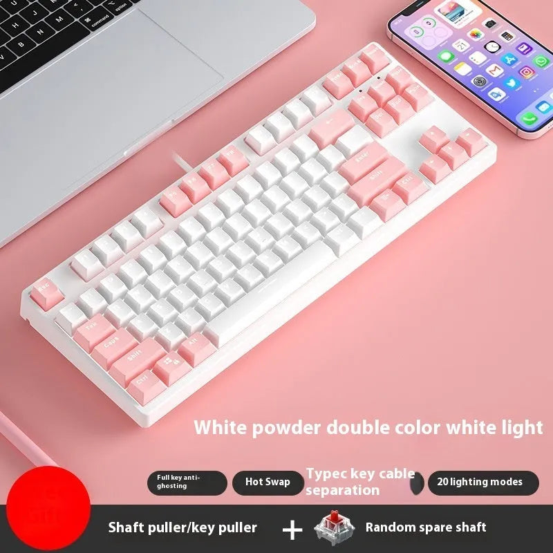 87-key hot-swappable mechanical gaming keyboard with dual-colour keycaps and metal frame