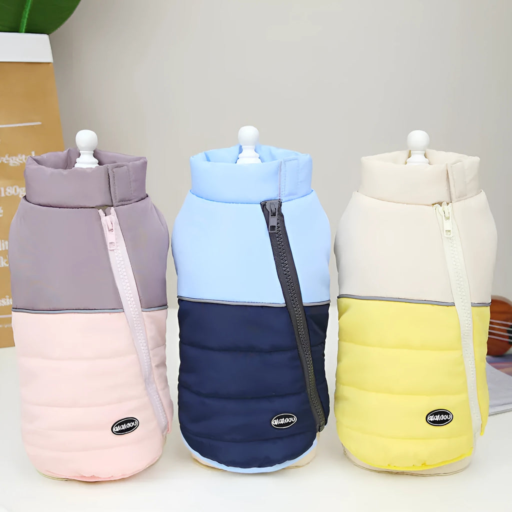 Dog cotton vest in yellow, blue or pink with 22-seam zipper, autumn winter pet clothing in sizes S to XXL