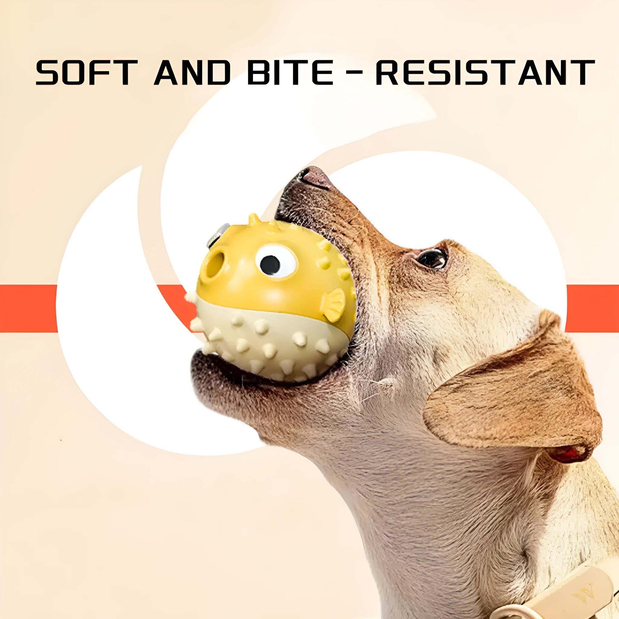 Yellow fish-shaped durable vinyl dog chew toy with textured surface and squeaker.