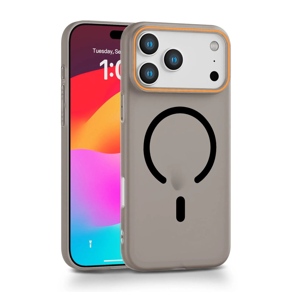 Frosted PC magnetic phone case for iPhone 16, transparent black, with anti-fingerprint finish and all-inclusive edges