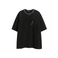 Purple and black loose-fit embroidered retro short-sleeved cotton t-shirt laid flat.