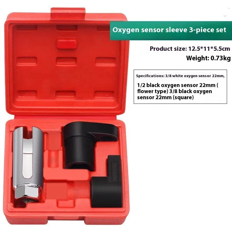 Oxygen sensor dismantling device chrome vanadium steel 7-piece sleeve set on grey background