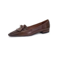 Cowhide retro women's flat loafers with pointed toe and tassel in black, light brown or wine red