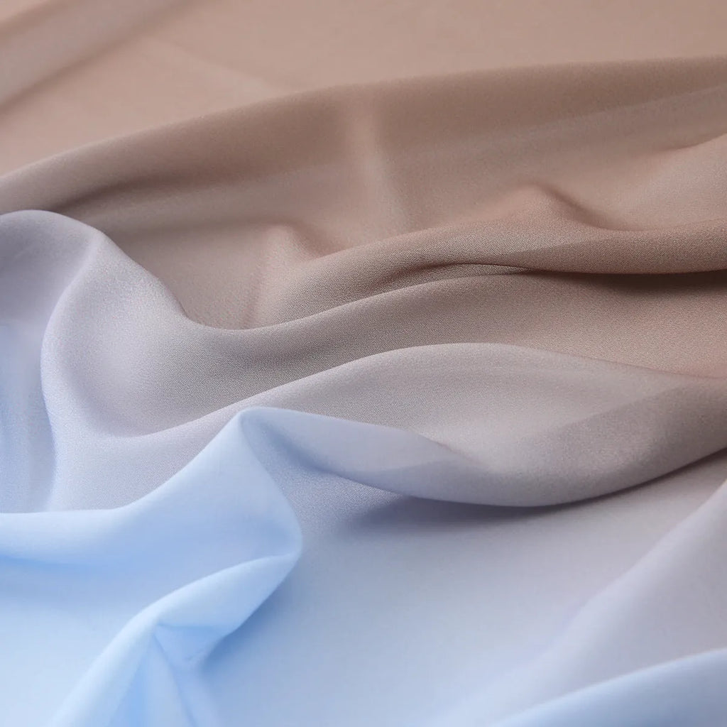 Women's long chiffon bubble towel scarf in ethnic Pu long style, shown in summer setting