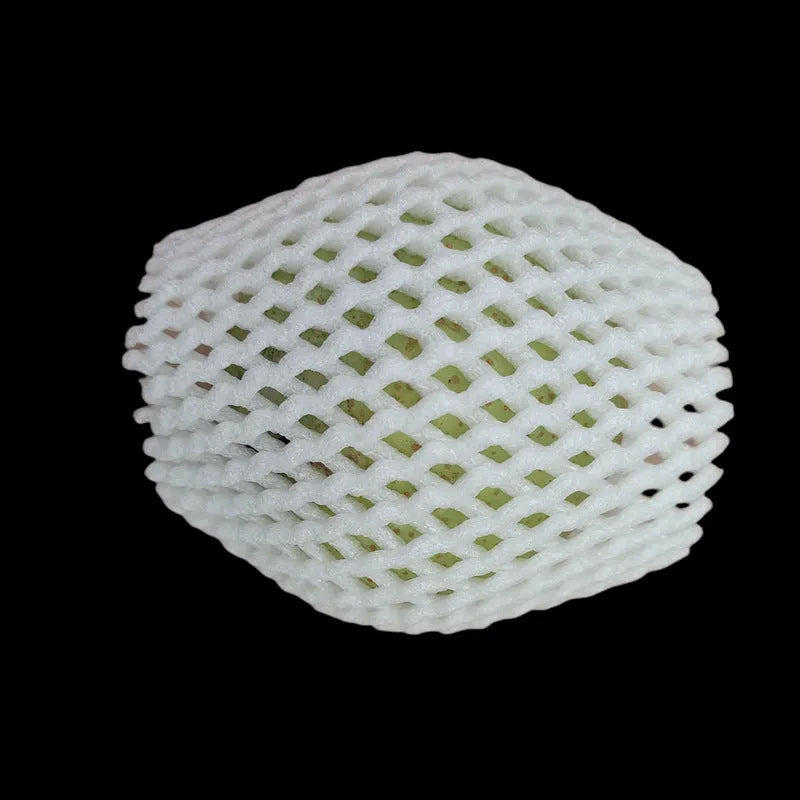 White foam fruit protective net cover shown in multiple size options for transport protection