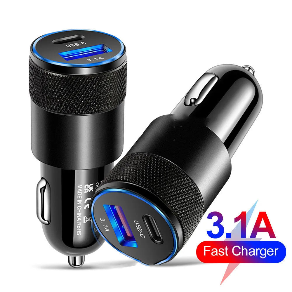 Aluminium alloy mobile phone car charger for 12V vehicles in compact design