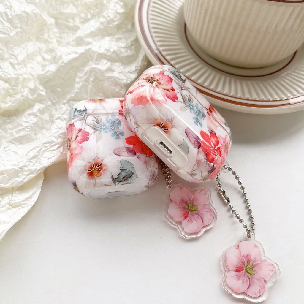 Soft TPU AirPods case cover with watercolor flower design for AirPods 1 2 3 Pro Pro 2