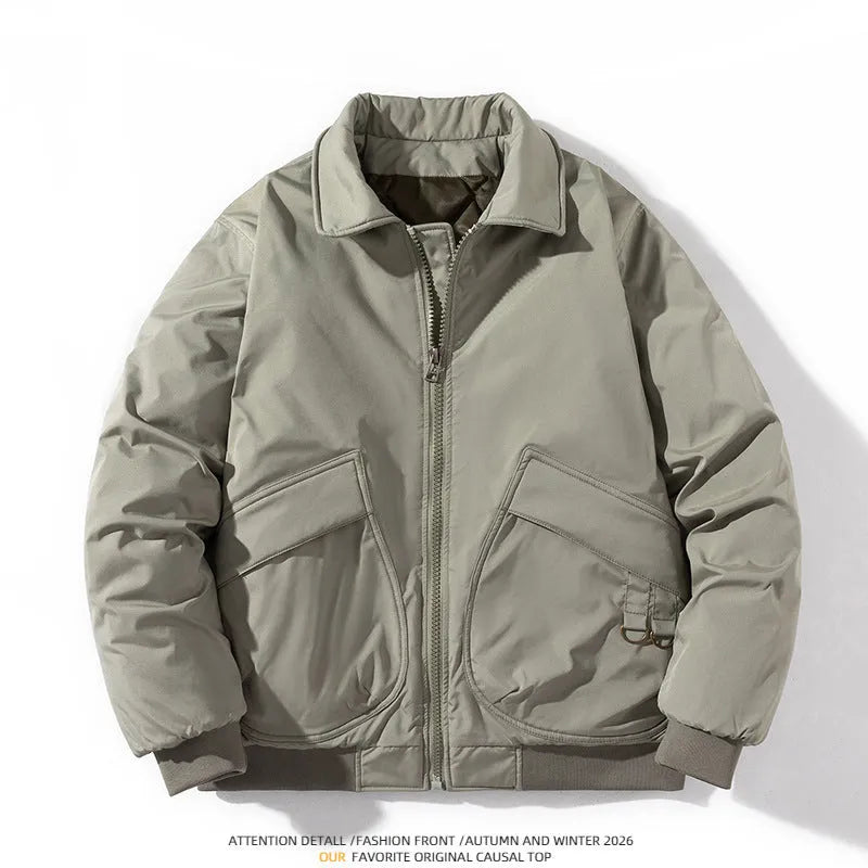 Men's loose fit bomber jacket with raglan sleeves, available in black, army green or light green, winter thickened or thin.
