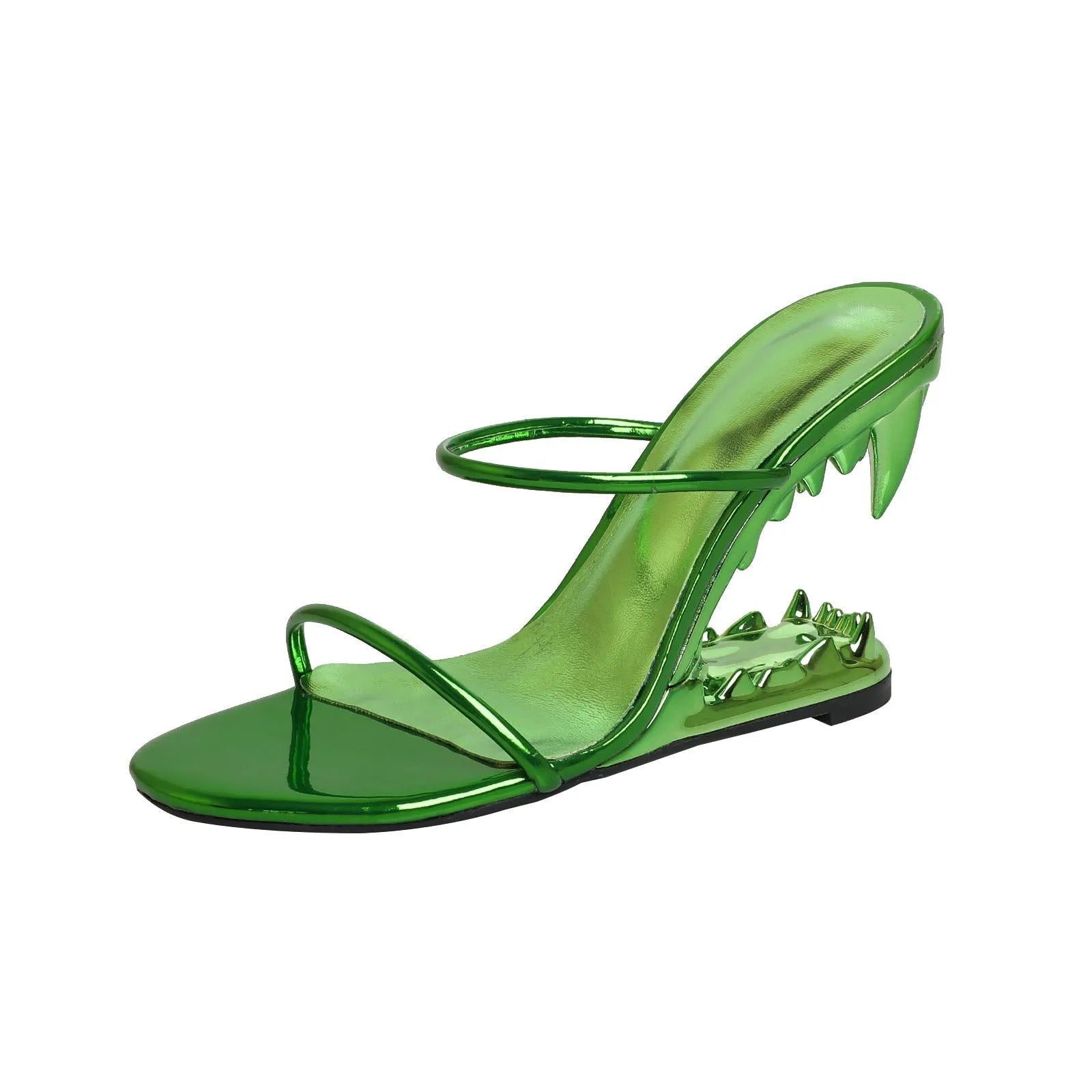 Women's PU high heel slippers with profiled heel, round toe, available in multiple colours including silver and black