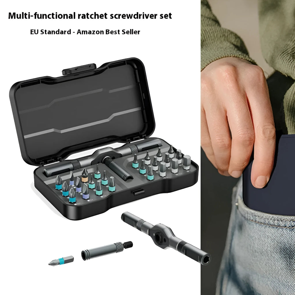 24-in-one ratchet screwdriver set with S2 CRV cutter head, 140mm nickel-chromium steel bar, and magnetic tip
