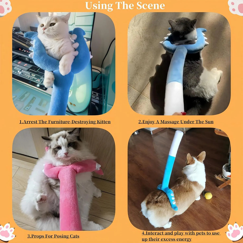 70cm blue plush cat wand toy with foam-filled front section for indoor play with cats and dogs