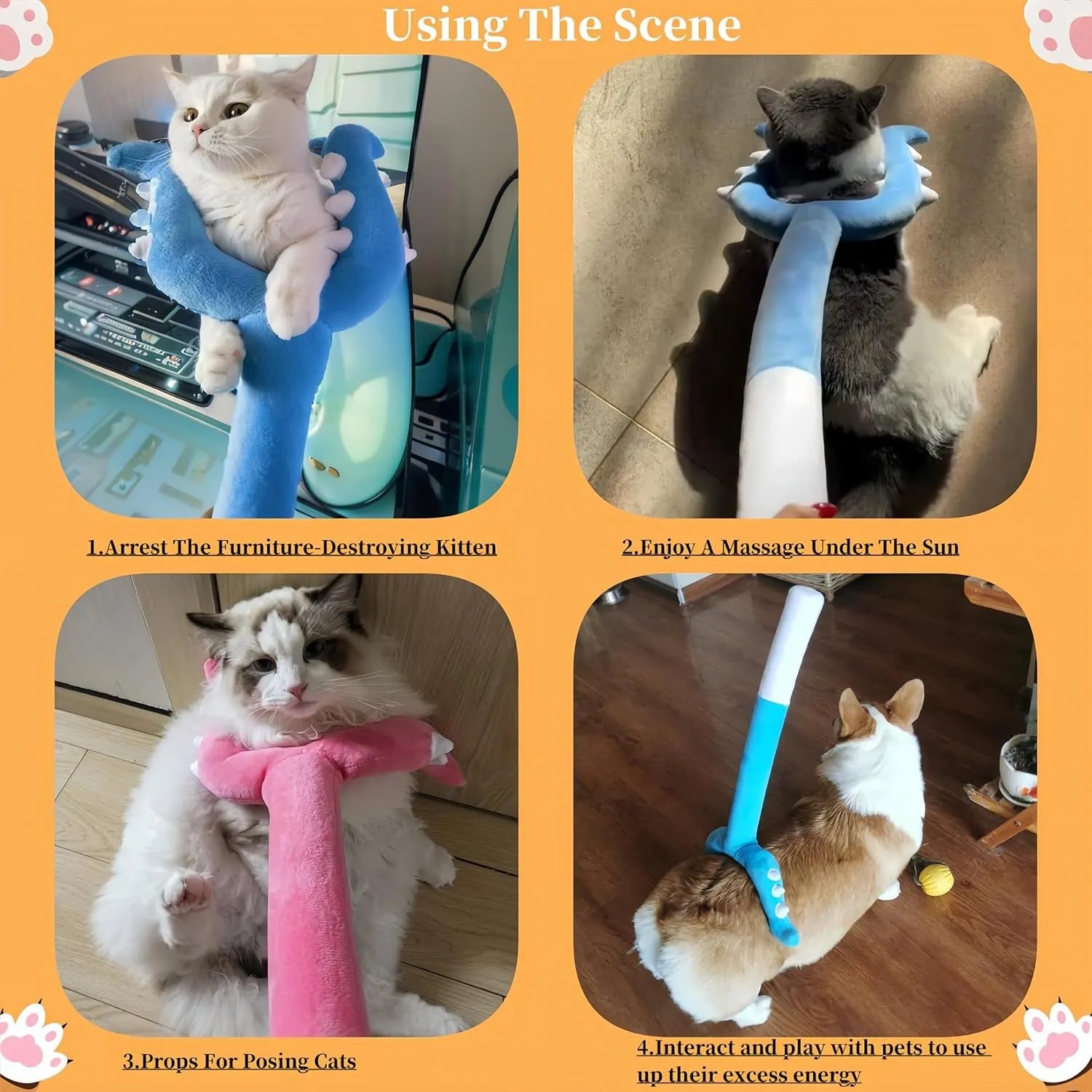 70cm blue plush cat wand toy with foam-filled front section for indoor play with cats and dogs