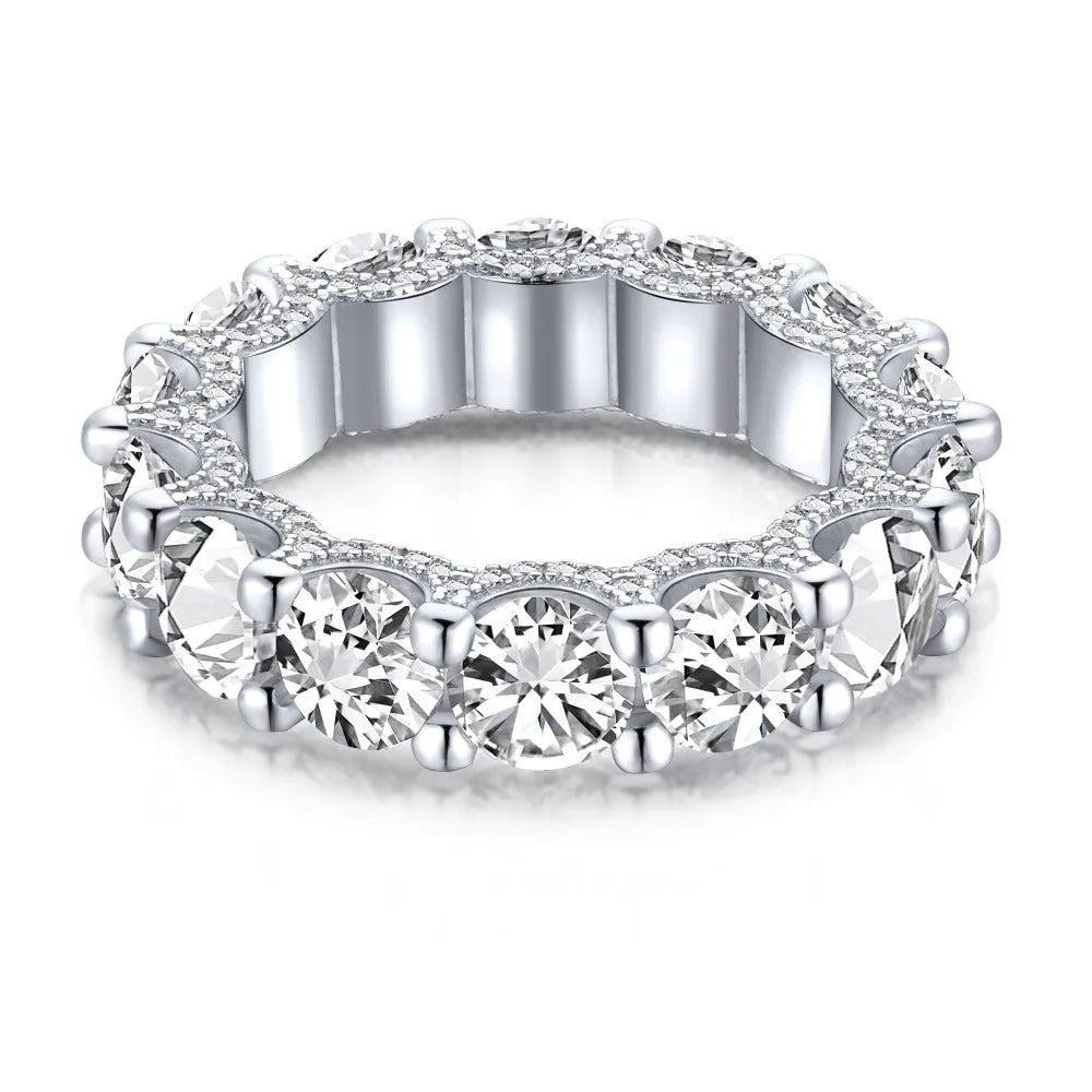 S925 sterling silver row diamond ring for women with inlaid zircon, geometric round design, sizes No 6 to No 8
