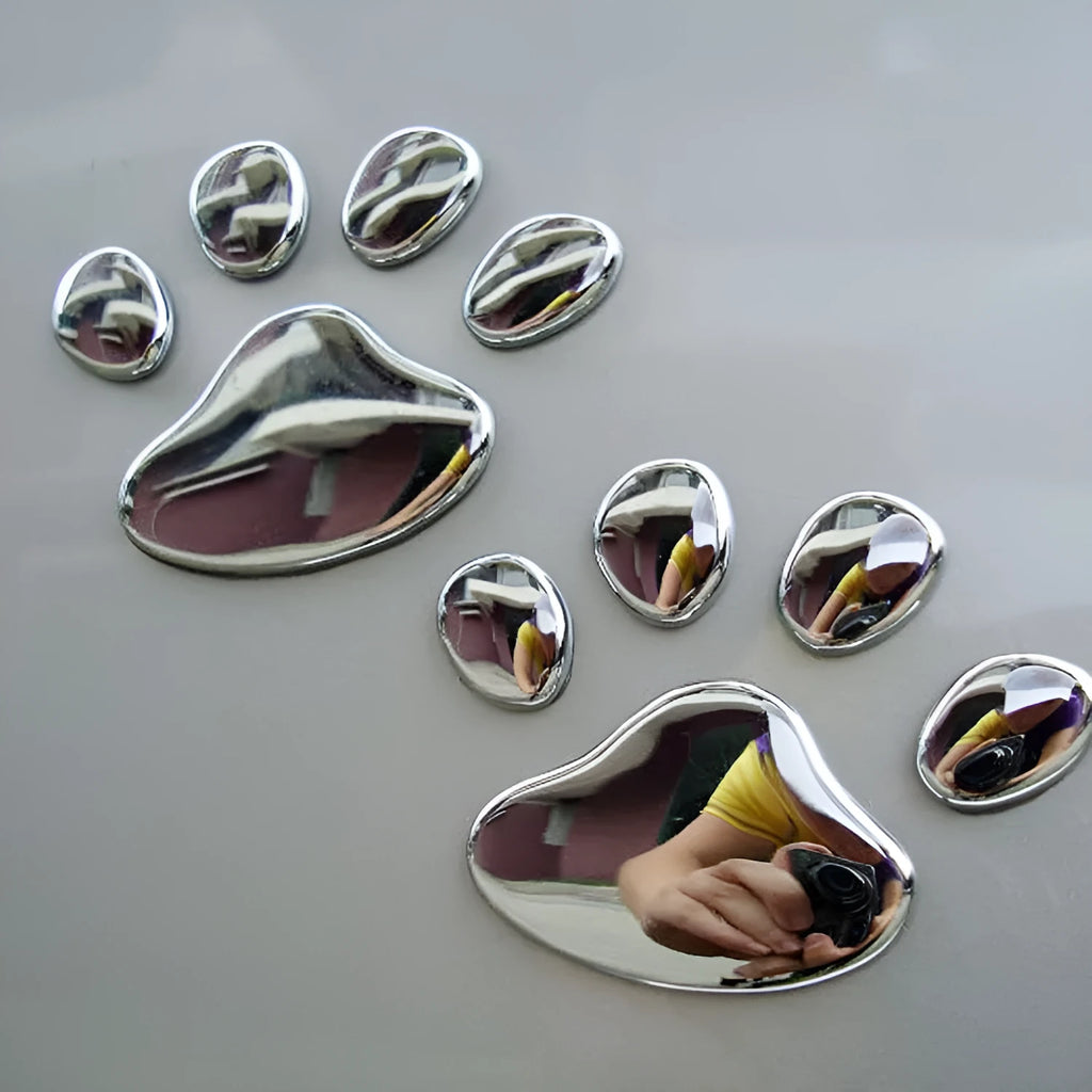 PVC car sticker with hand-shaped brush dog footprints pattern in silver colour, 7cm long.