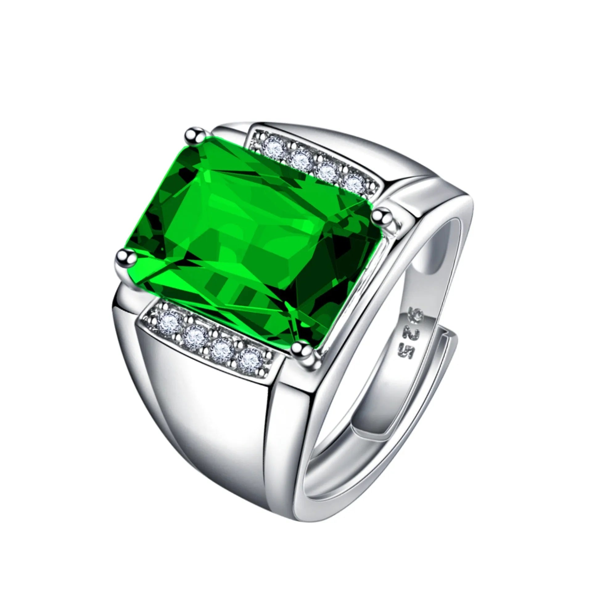 Adjustable copper ring with geometric band and a colourful rhinestone in a white gold coloured setting.