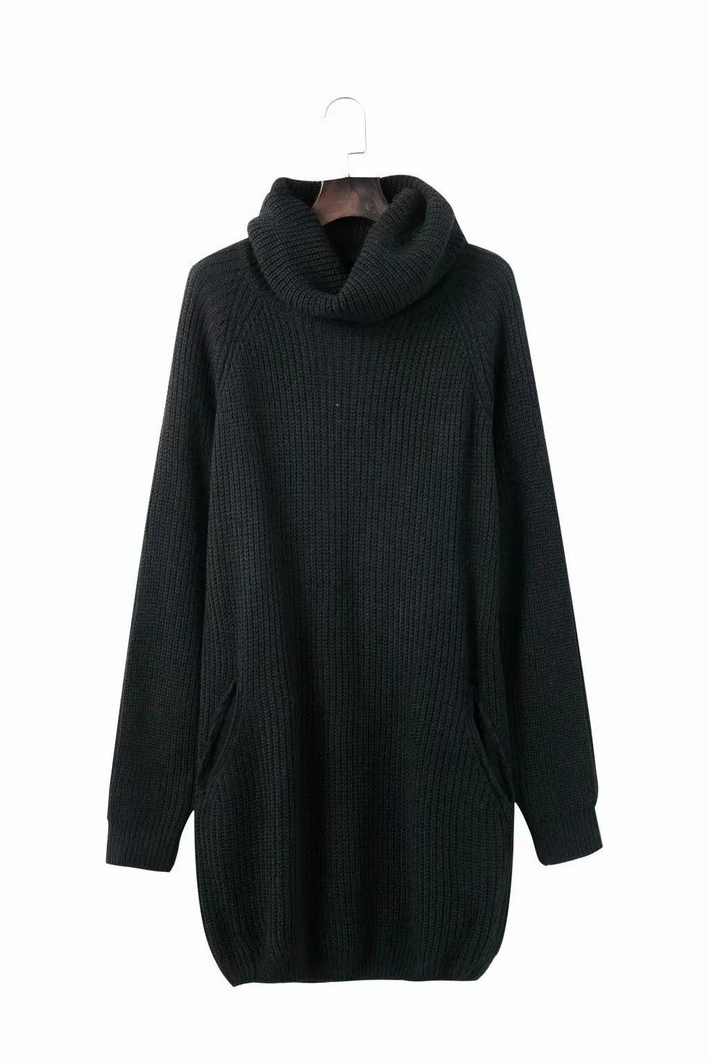 Women's lapel neck mid-length sweater with side pockets in loose slim fit available in yellow, black, and light apricot