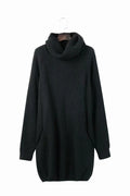 Women's lapel neck mid-length sweater with side pockets in loose slim fit available in yellow, black, and light apricot