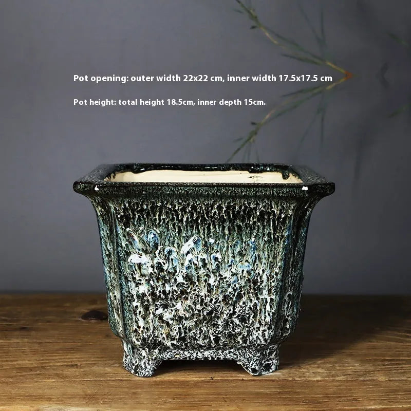 Ceramic decals flower pot square 22cm caliber high depth green glaze changed No 22 middle decal