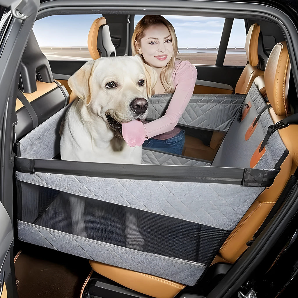 Water resistant dog bed with removable grey cloth cover, 56cm square design