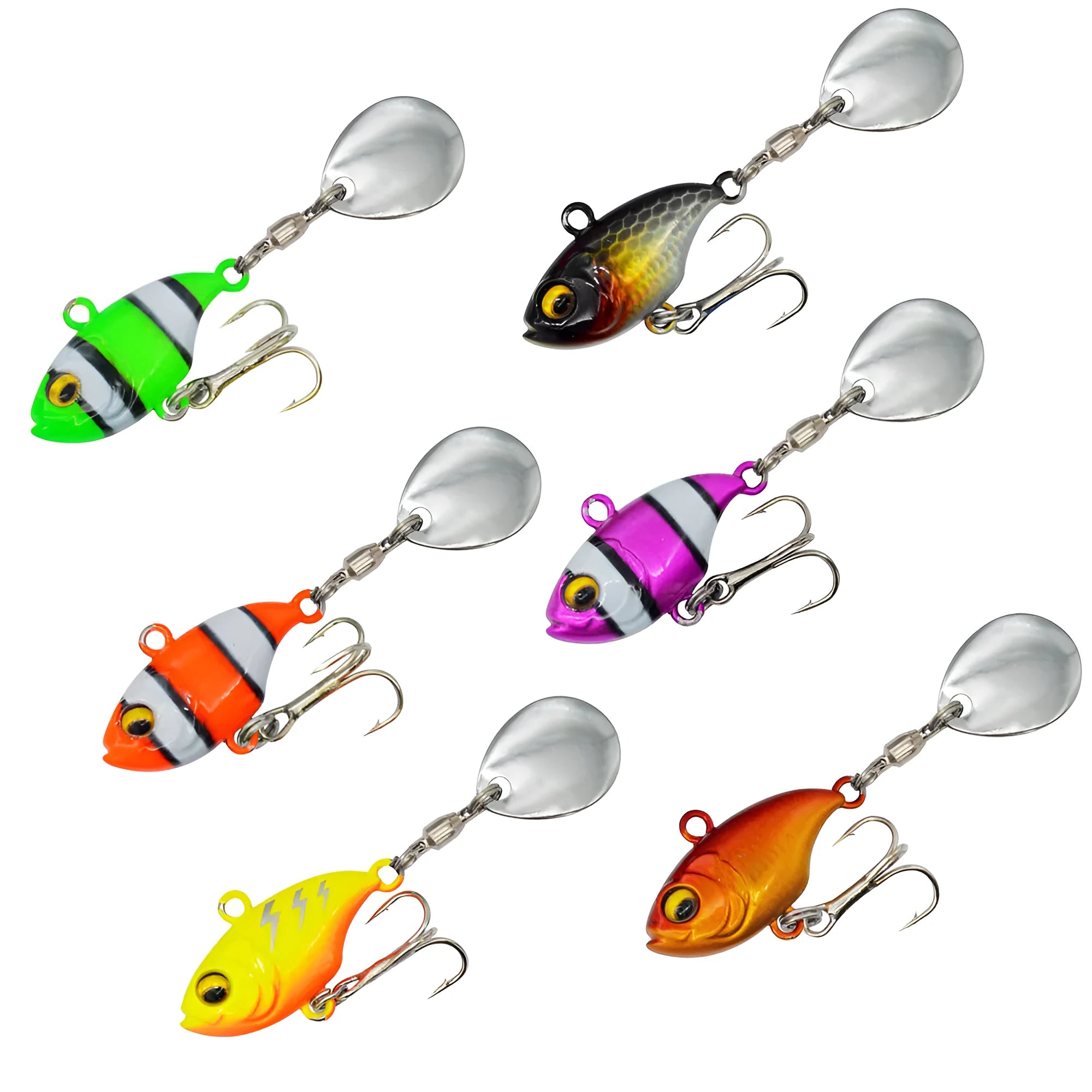 Metal sea fishing iron plate lure with rotating sequins in multiple colour options.