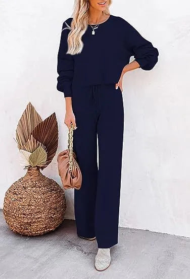 Women's casual solid colour two-piece set, long-sleeved top and trousers, polyester, beaded detail, in apricot colour