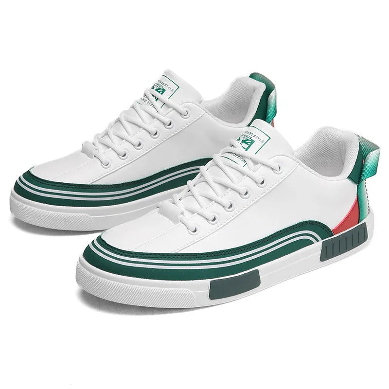 Men's canvas mesh casual shoes in beige white and green colours with flat heel round toe design