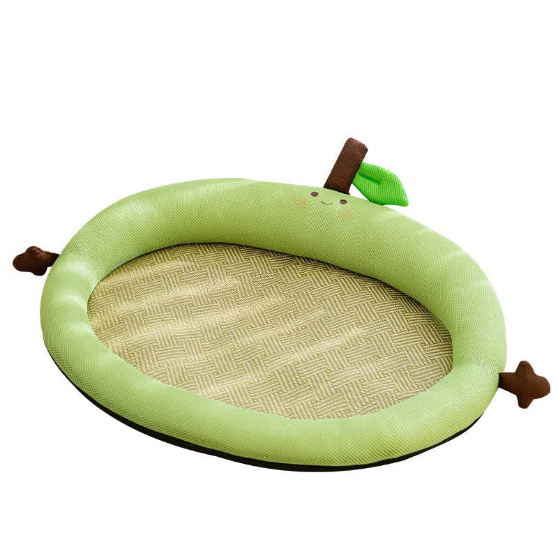 Pet cooling mat nest with fruit-shaped backrest in green colour