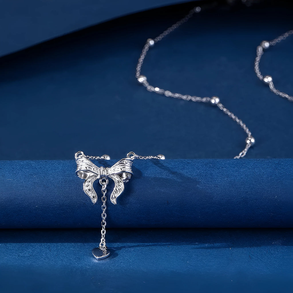S925 pure silver butterfly heart pendant necklace with O-ring chain in silver colour
