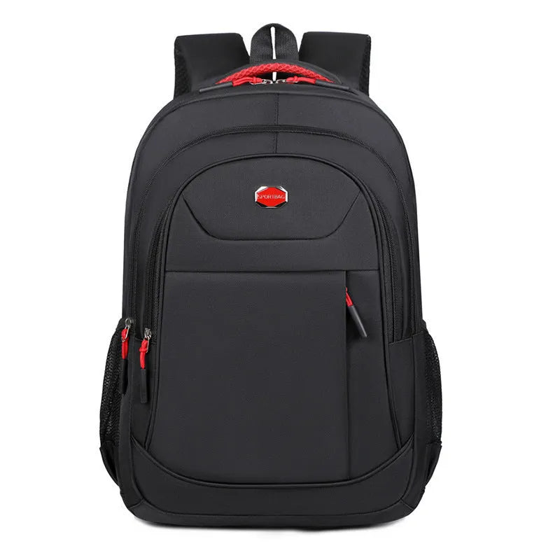 Oxford cloth college backpack with multi-layer compartments in black, blue, green, or red
