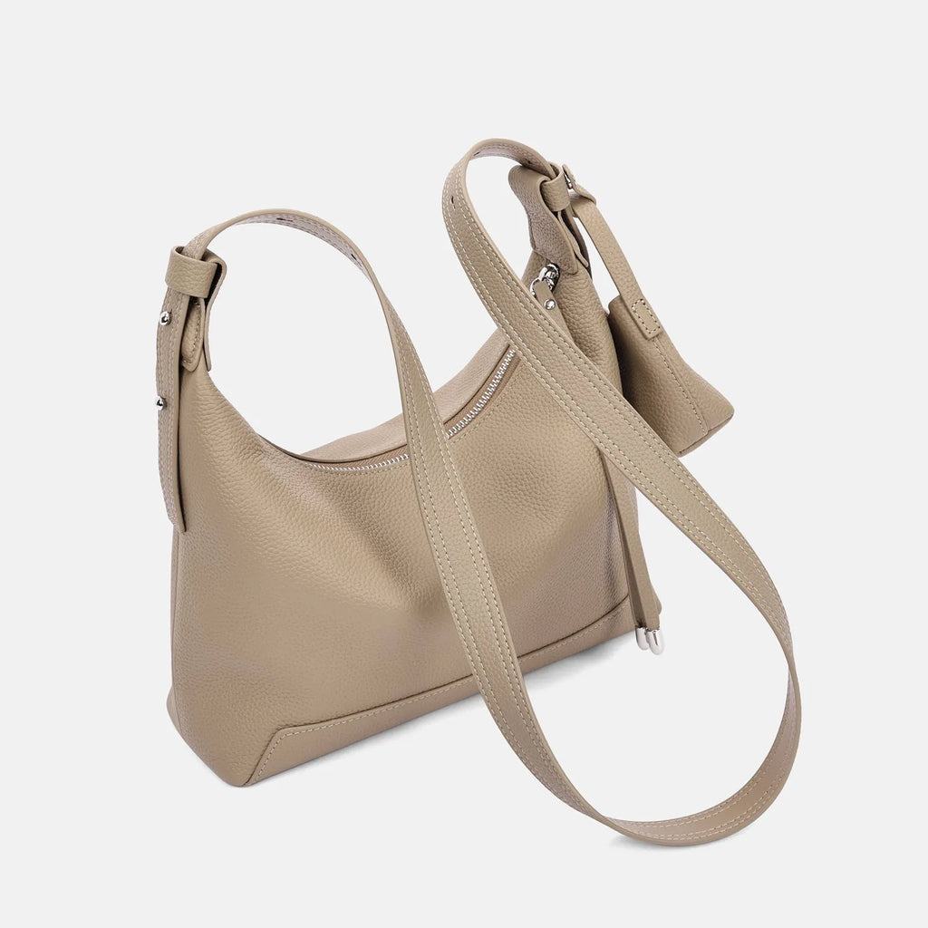 Genuine cowhide leather ladies shoulder bag in urban simple style with decorative sewing thread