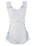 Milky White backless one-piece swimsuit for women on a mannequin