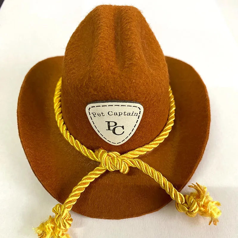 British cat cowboy hat for small pets in sizes S and M with decorative trim options