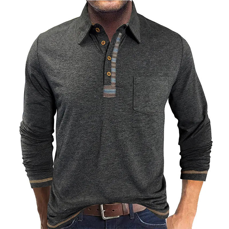 Men's long sleeve button-down collar polo shirt in 210g colour cotton frame fabric, regular fit, seven colours, S-XXXL