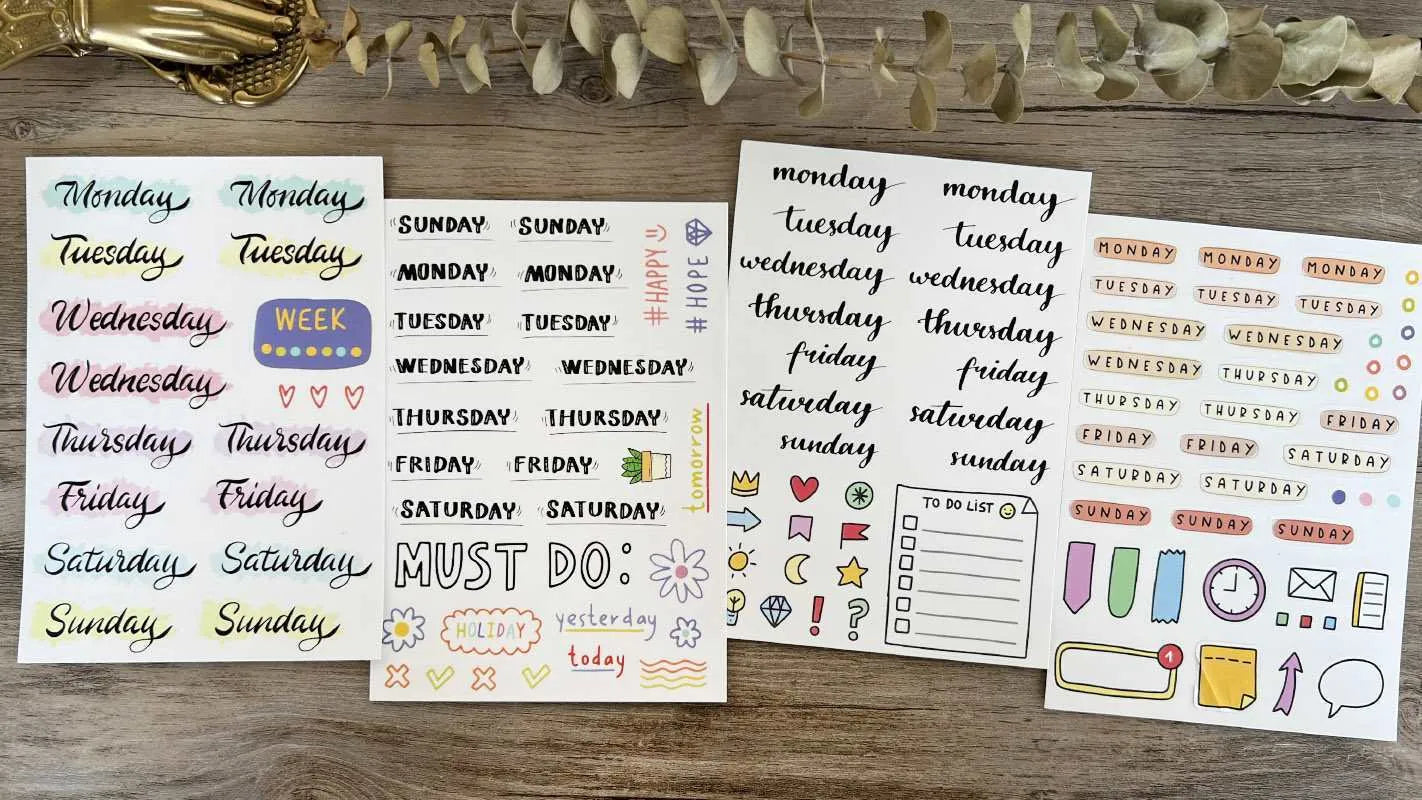 Set of cute style English letter and week word decoration stickers for planners and journals