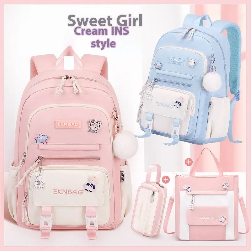 Waterproof school backpack for girls with spine protection in pink, blue, purple, red, black and fruit green colours