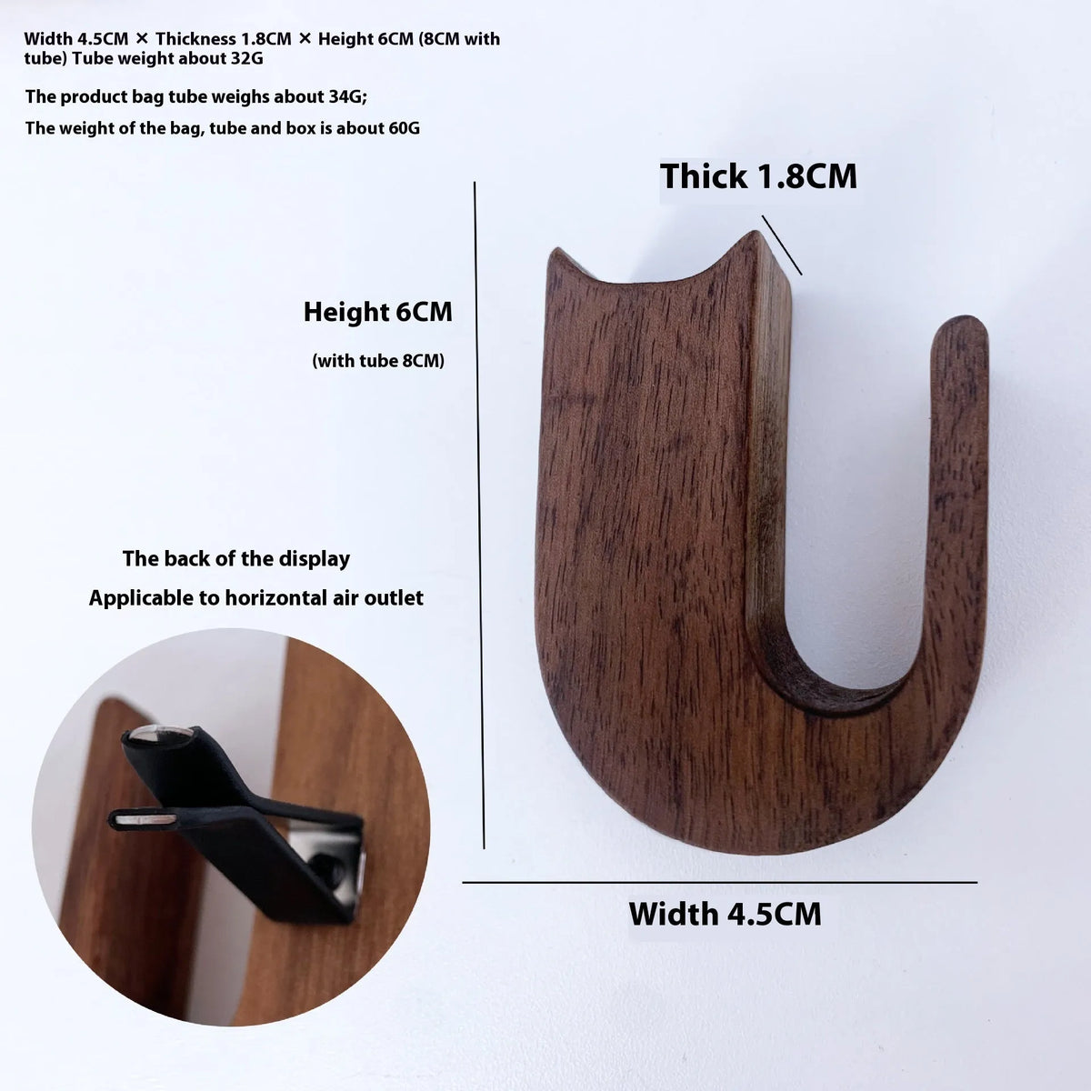 Wooden cat-shaped car vent vase in black walnut or beech with magnet or clip mount for centre console decoration
