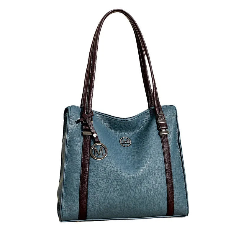Women's large soft PU leather crossbody bag in retro style with double straps, shown in black.