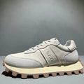 Men's black colour block lace-up sports shoes with head layer cowhide upper and thick rubber sole