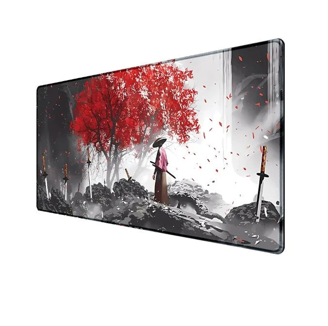Japanese Samurai design gaming mouse pad with non-slip cloth surface in multiple size options